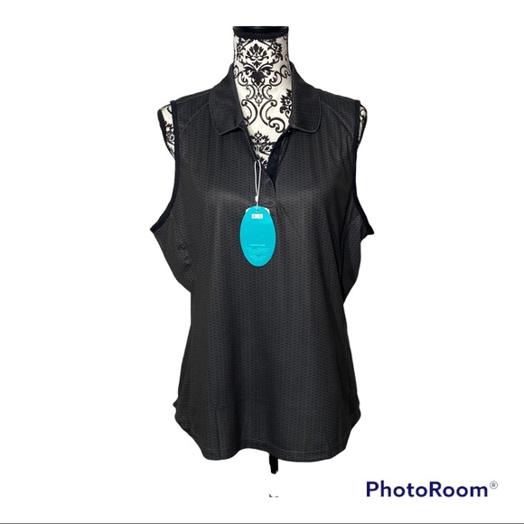 Greg Norman Collection Tops - Greg Norman NWT Black Print Play Dry Sleeveless Polo Size XL